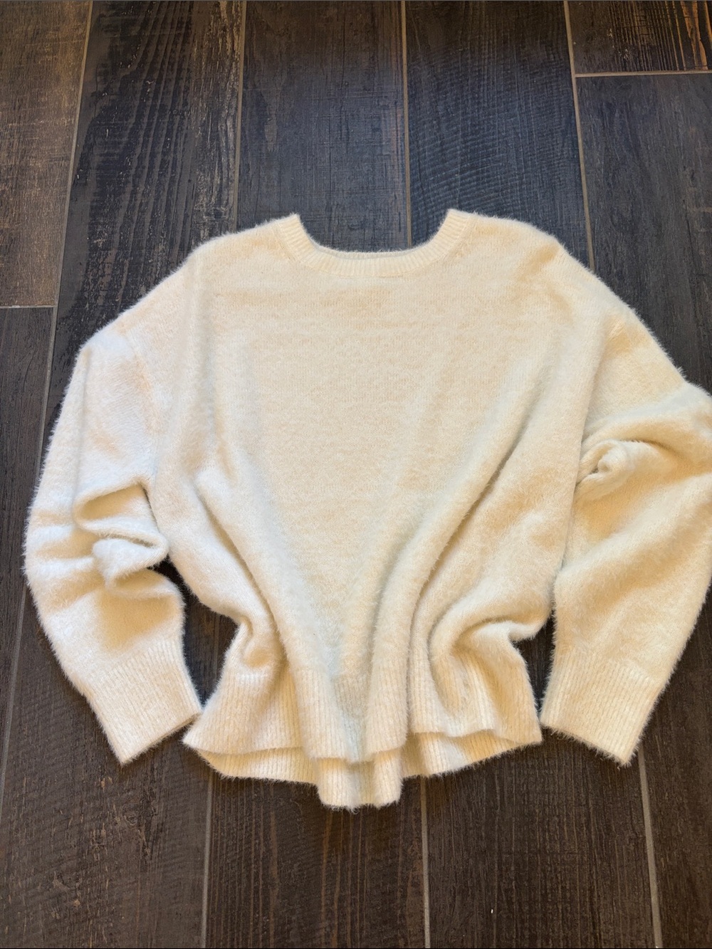 H&M Cream Fuzzy Scoop Neck Sweater